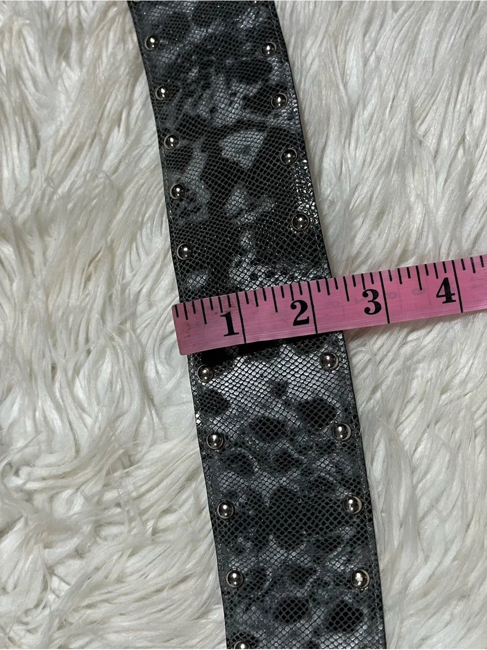 PER SE Vintage Wide Leather Cinch Belt Silver Snakeskin Studded USA Made